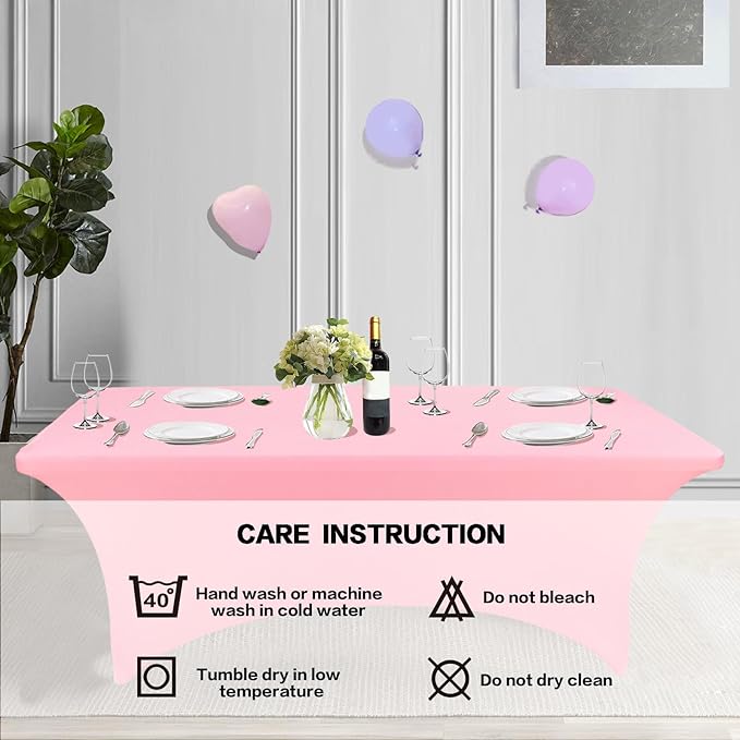IVAPUPU 8FT Table Cloth for Rectangular Fitted Events Stretch Pink Table Covers - Image 5