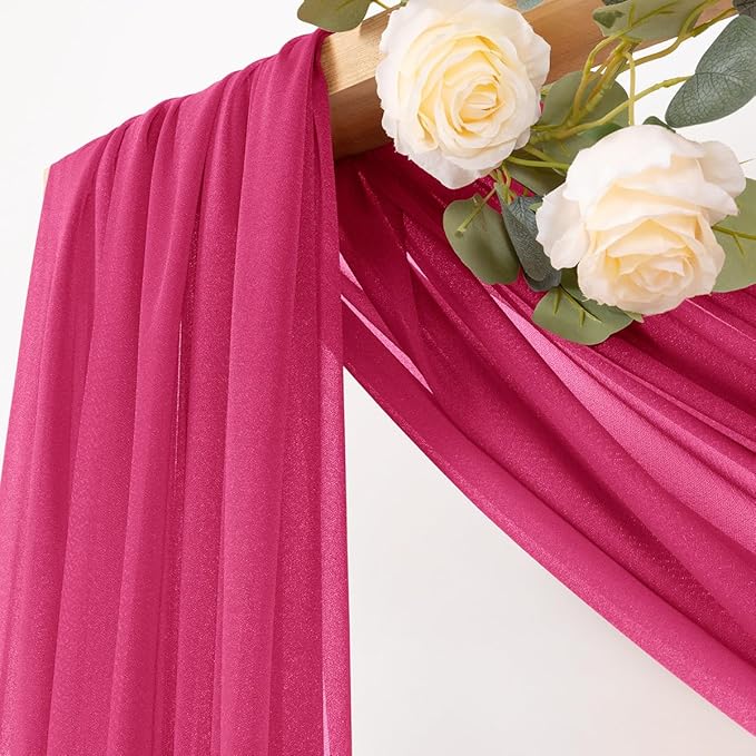 MLMC Hot Pink Wedding Arch Draping Fabric 2 Panels 29" x 20 FT Extra Long Gauze - Image 2