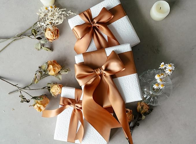 Brown Satin Ribbon 2.5 Inch Double-Faced Polyester Ribbons 25 Yards - Image 6
