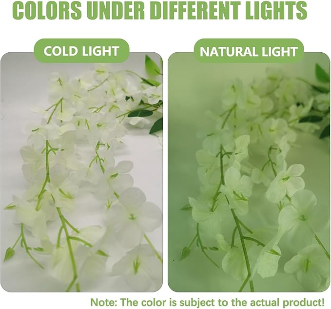 36 Pack Green White Wisteria Hanging Flowers, 3.44 Ft Fake Hanging Flowers - Image 3