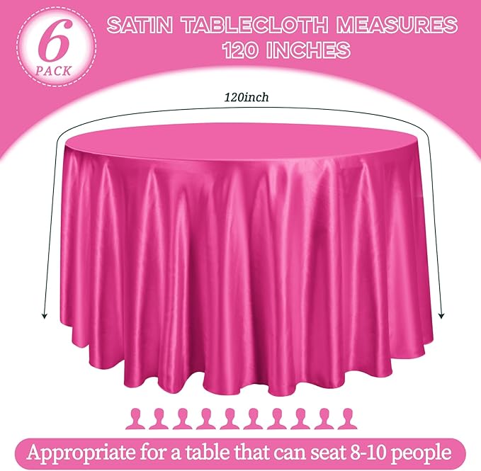 fani 6 Pack 120 Inch Hot Pink Satin Tablecloth - Image 2