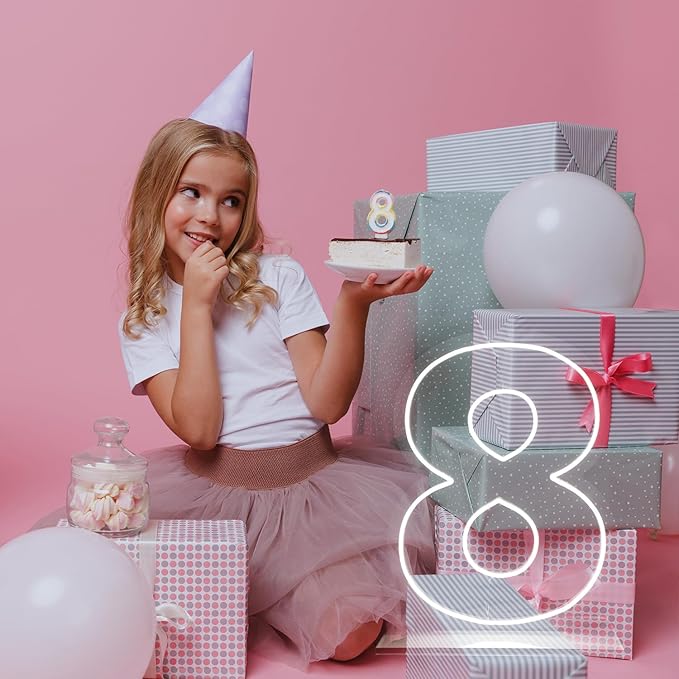Number 8 Neon Sign for Birthday, 1.38ft Cool White USB Battery Powered Led Neon by LIYUNEON