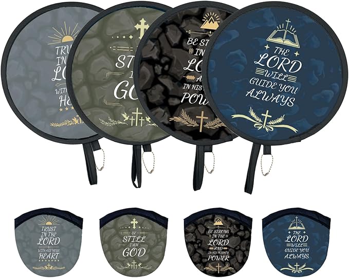 4Pcs Chirstian Round Foldable Hand Fan Japanese Foldable Fan Style Handheld by JYSILIYH