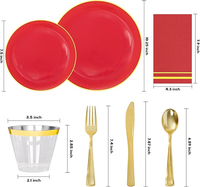 NOCCUR 350PCS Red Plastic Plates - Image 2