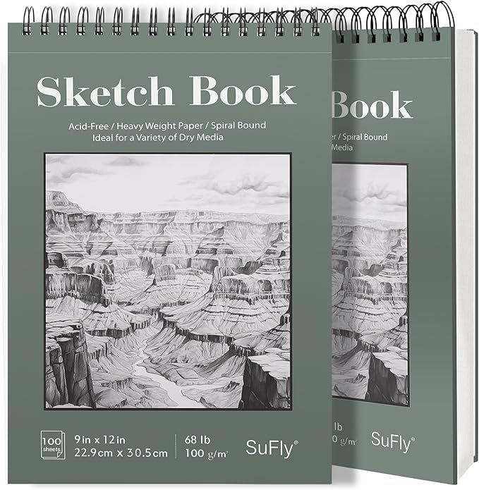 SuFly 9"x12" Drawing Paper, 100 Sheets Each, Top Spiral Sketch Pad, 68lb/100gsm by SuFly