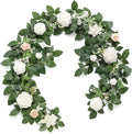 Ling's moment 5FT White Artificial Flower Garland Fake Rose Green Leaves Floral by LingsMoment
