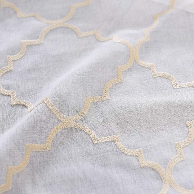 Embroidery Sheer Curtains Gold 45 Inch Length, Rod Pocket Voile Drapes - Image 4