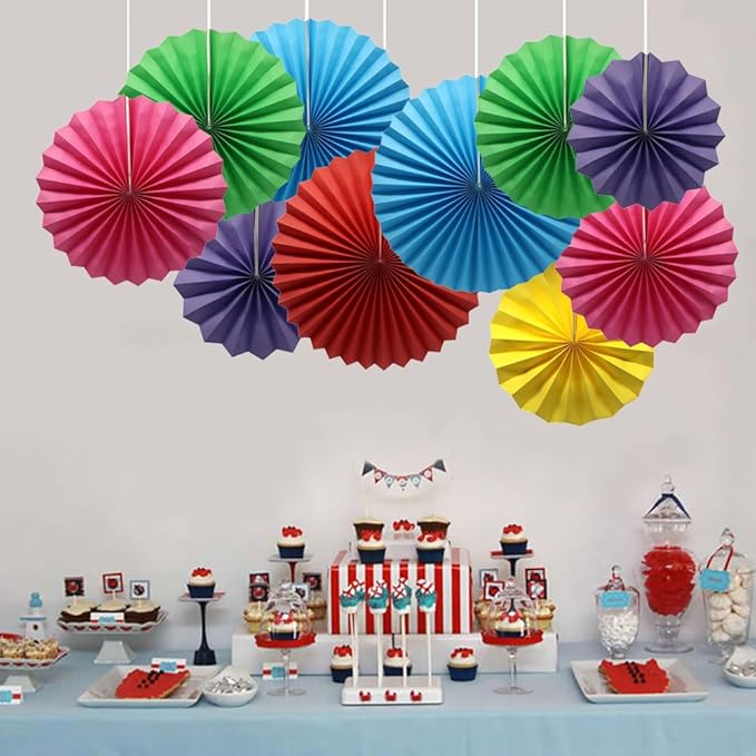 Colorful Hanging Paper Fans Decoration Round Pattern Paper Garlands Set - Image 4