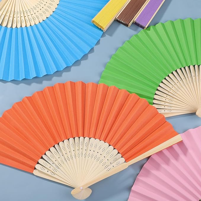 Aneco 48 Pieces Handheld Paper Fans Paper Folding Fans - Image 5