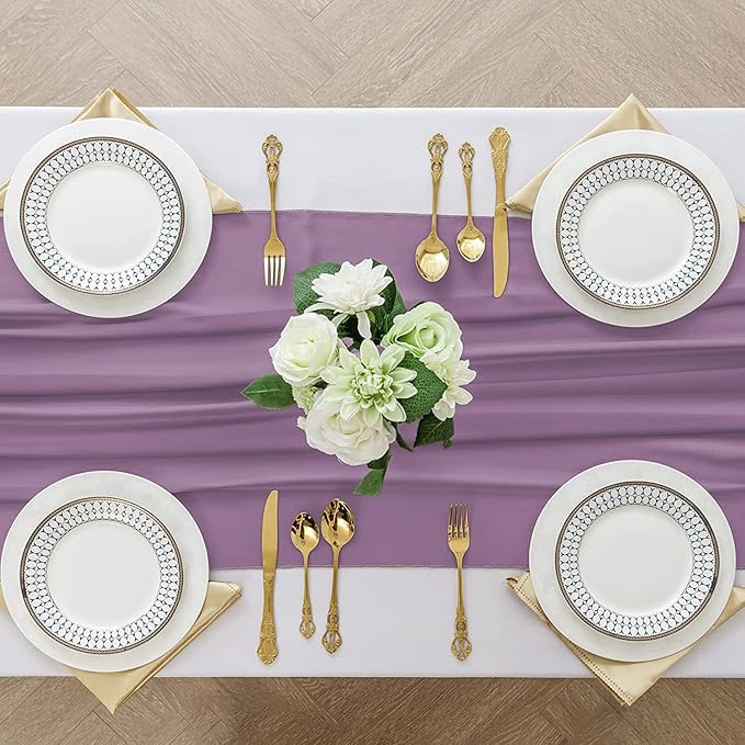 2 Pack 10 Ft Chiffon Table Runner Lavender Gauze Long Table Runners 27x120 - Image 4