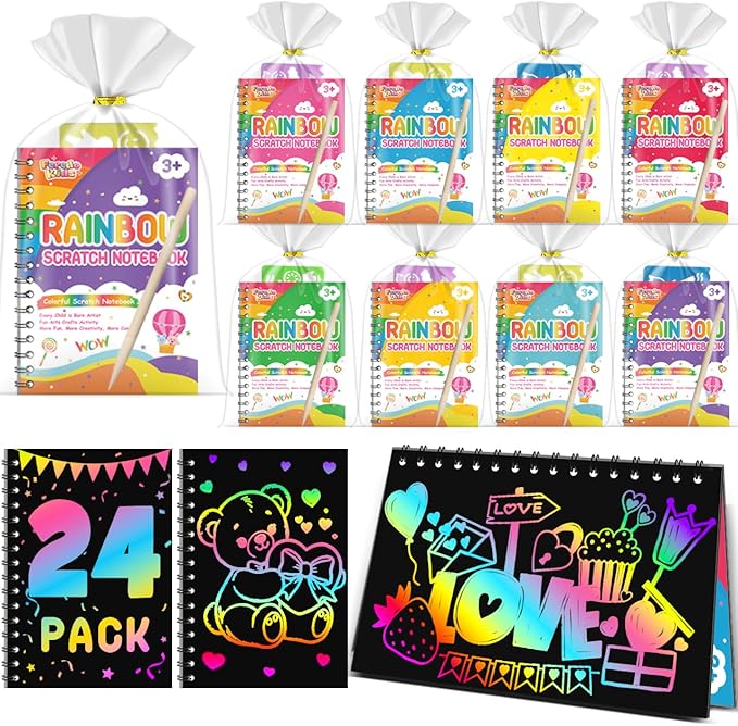 Party Favors for Kids: 24 Pack Rainbow Scratch Art Notebook Students Classroom by FEREDOKIDS