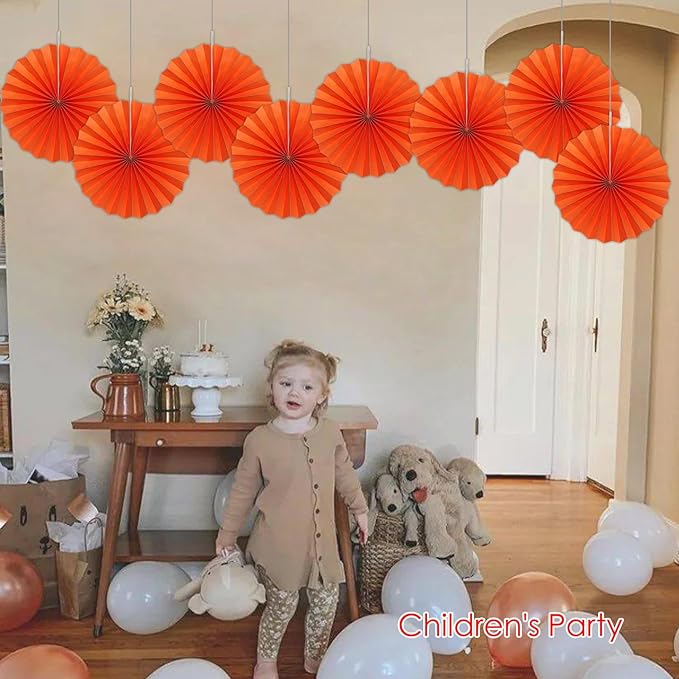 Orange Birthday Party Decorations, DIY Orange Paper Fans Hanging Decoration - Image 7