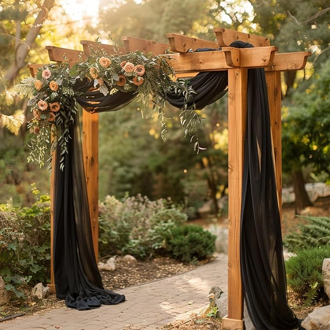 Wokceer Wedding Arch Draping 2 Panels 28.7" x 20FT Black Sheer Fabric Backdrop - Image 6