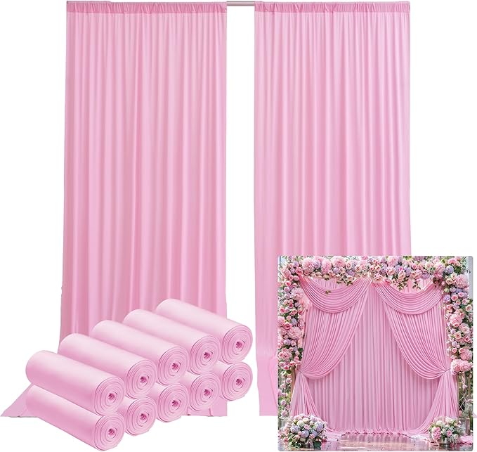 50ftx14FT Wrinkle Free Pink Backdrop Curtain, 10 Panels 14FT Height Pink by LeegleriTableSkirt