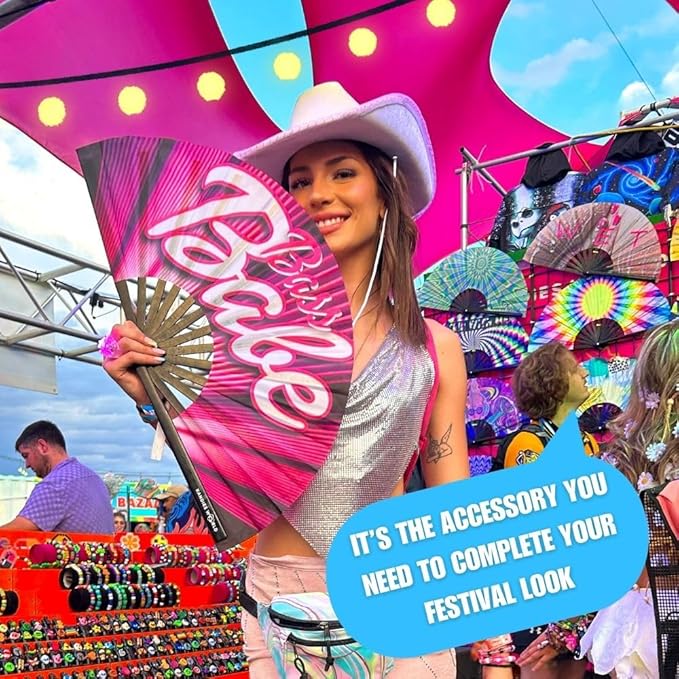Kandies World UV Reactive Custom Festival Folding Hand Fan - Image 3