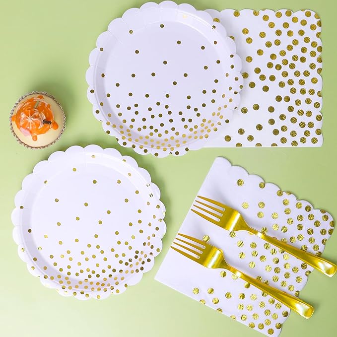 Gold Plates and Napkins Party Supplies 35 7inch disposable dessert plates - Image 2