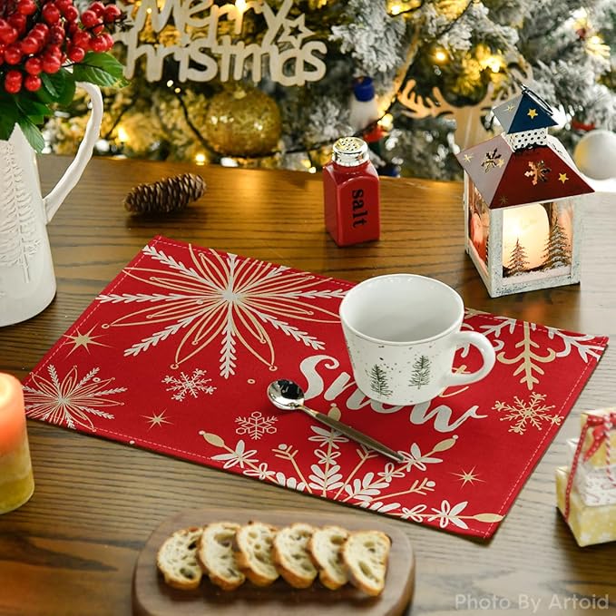 Artoid Mode Red Snowflake Let It Snow Winter Placemats - Image 3