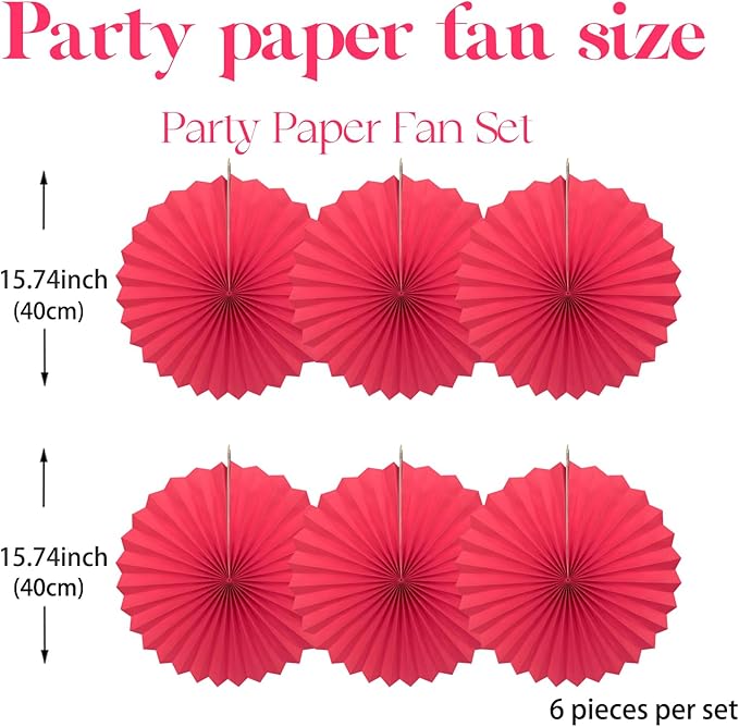 Red Birthday Decorations, DIY Red Paper Fans Hanging Decoration, Party Supplies - Image 2
