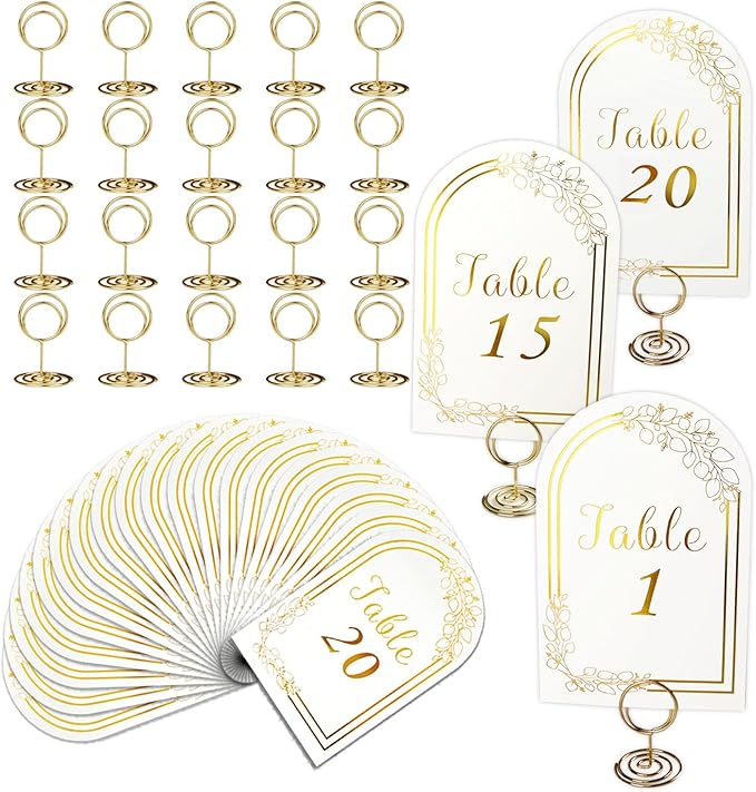 Wedding Table Numbers 1-20, 20 White Gold Tables Number Cards by SELANTAG