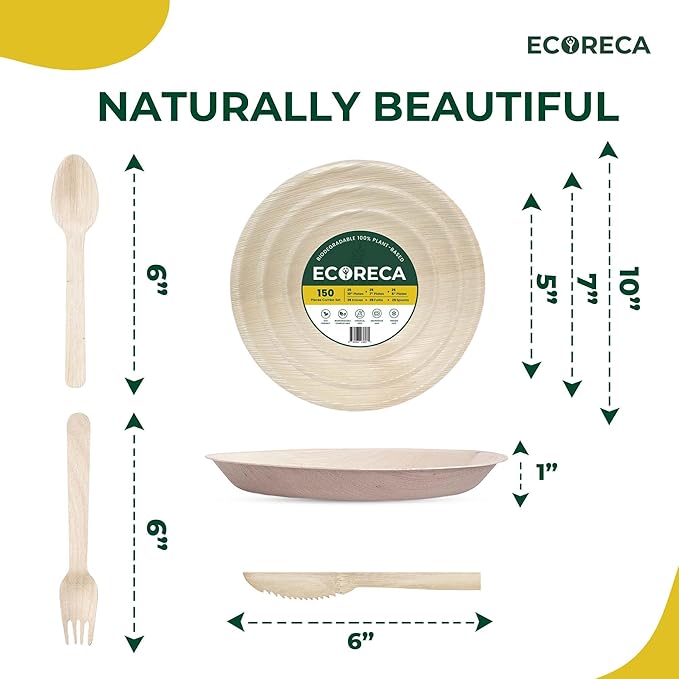 150-Piece Biodegradable Palm Leaf Dinnerware Set | 10", 5” Inch Round Plates - Image 2