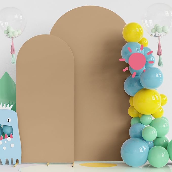 Fomcet Wedding Arch Cover 7.2FT, 6FT Khaki Spandex Fitted Fabric Arch Backdrop by Fomcet