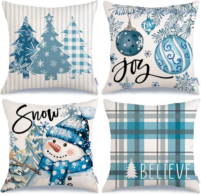 GEEORY Winter Christmas Throw Pillow Covers 16 x 16 Inch Set of 4, Xmas Trees by GEEORY