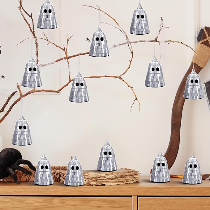 24 Pcs Halloween Disco Ghosts Decor Halloween Ornament Silver Mirror Disco - Image 5