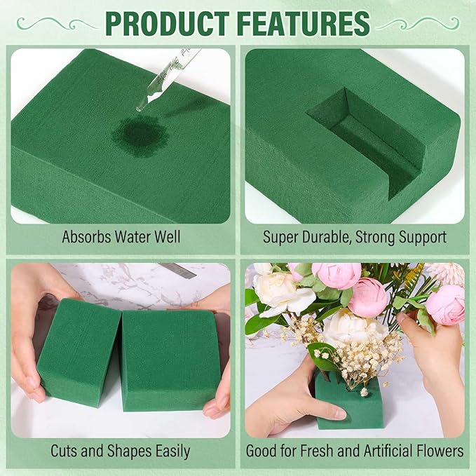 6 Pcs Floral Foam Blocks for Flower Arrangement, Wet and Dry Green Floral Foam - Image 3