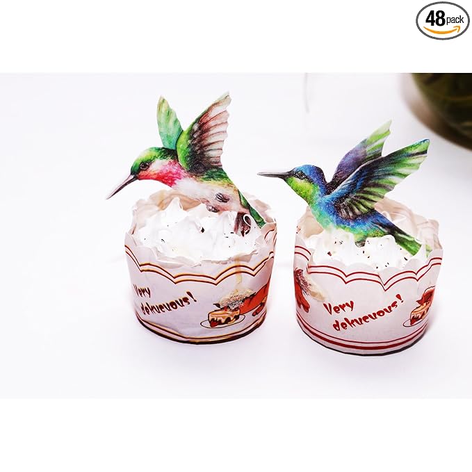 GEORLD Edible Cupcake Topper Wafer Hummingbird Cake Bird Decoration by Wafer by GEORLD