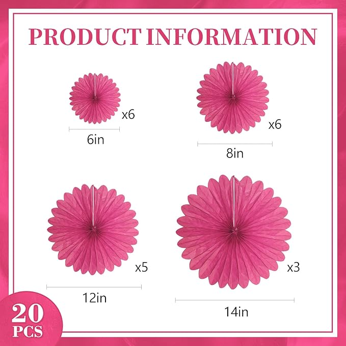 20 Pcs Rose Red Hanging Paper Fan, Hanging Honeycomb Round Paper Fans - Image 2