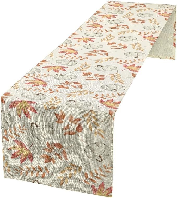 Pumpkin Leaves Table Runner, Seasonal Autumn Thanksgiving Kitchen Dining Table by Unknown