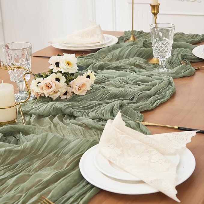 Sage Green 6 Pack Cheesecloth Table Runner 120 Inch 10 FT Boho Rustic Gauze - Image 2