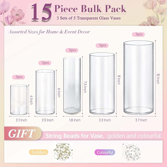 15pcs Cylinder Vases for Centerpieces Small Flower Glass Vases Clear Vase Home - Image 2