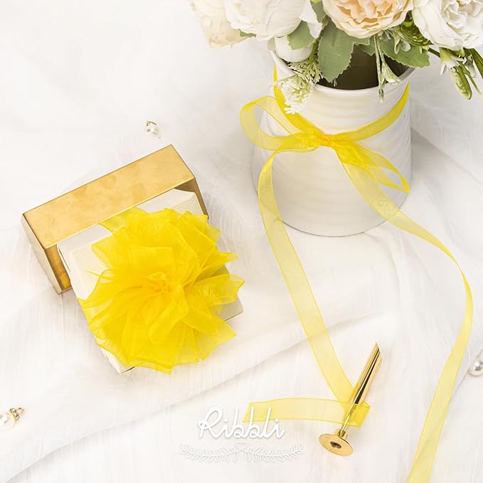 Ribbli Danffodil Yellow Organza Ribbon, 1/2 Inches x Continuous 50 Yard - Image 4