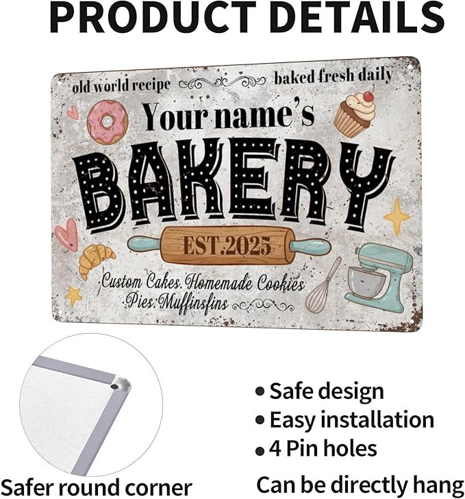 Custom Bakery Metal Sign Personalized Baked Goods Bakers Signs Decor Fresh - Image 3