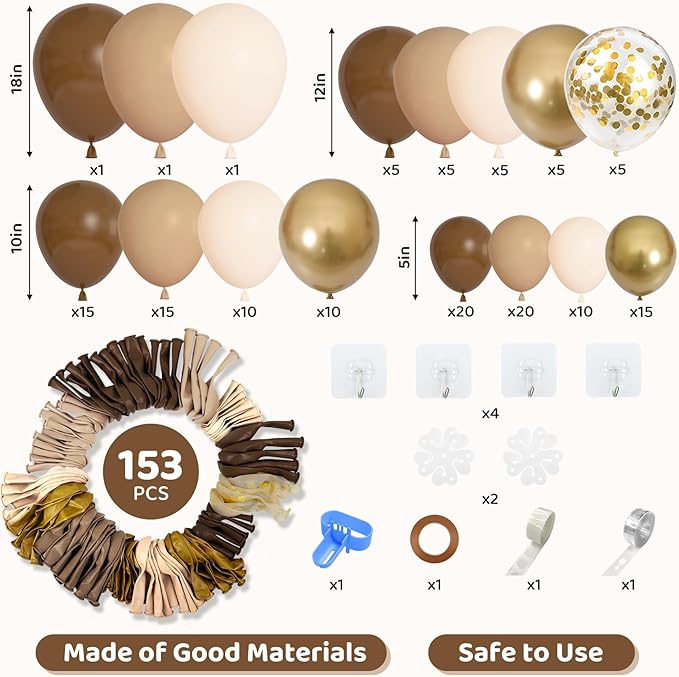 Amandir 153pcs Brown Balloon Garland Arch Kit, Different Sizes 18 12 10 5 inch - Image 2