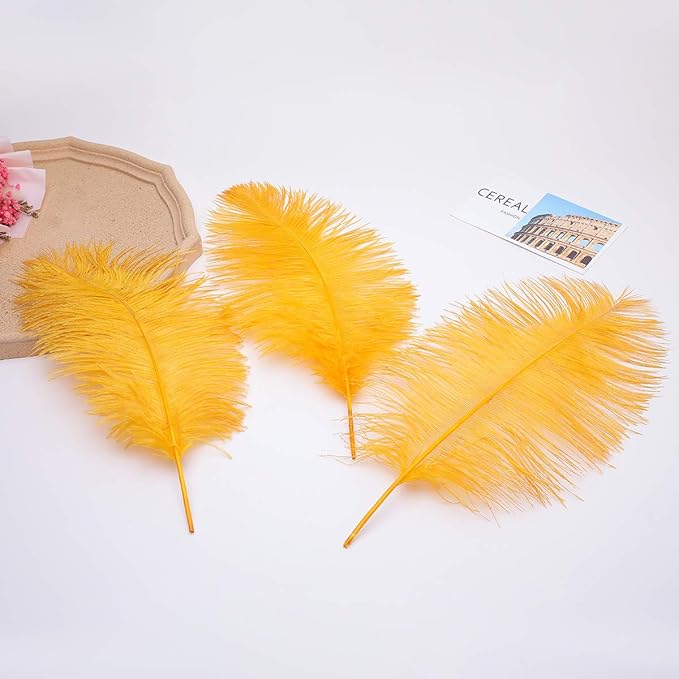 12pcs Natural Luxury Gold Ostrich Feathers 12-14inch - Image 8