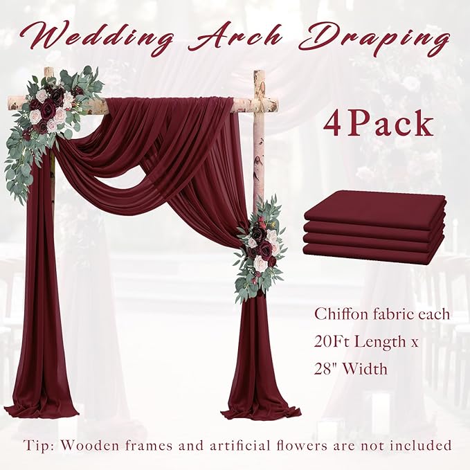 20Ft Length x 28" Width Wedding Arch Draping Fabric 4 Panels Burgundy Arch - Image 6