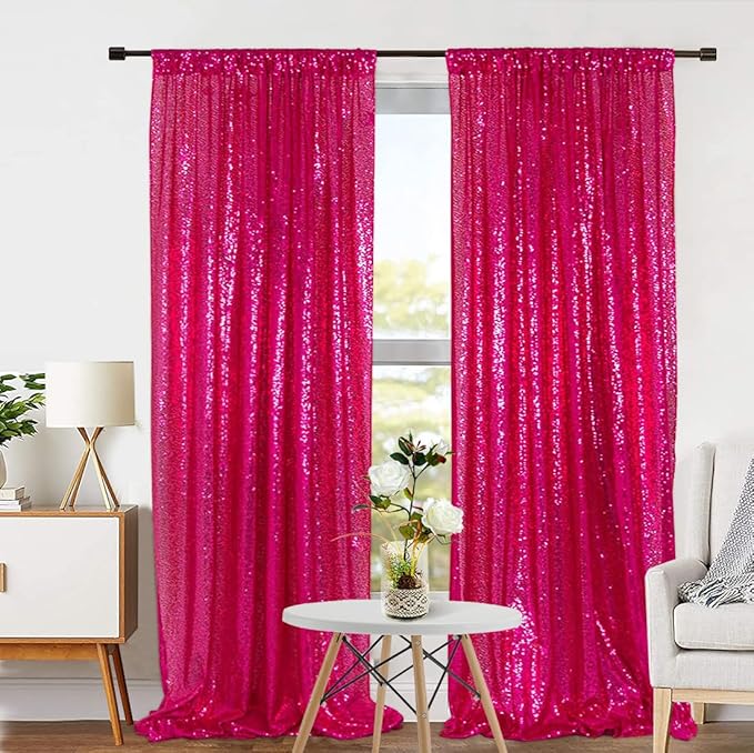 Eternal Beauty Sequin Backdrop Curtains, 2x8 Ft-2 Panels Hot Pink Back Drop - Image 6