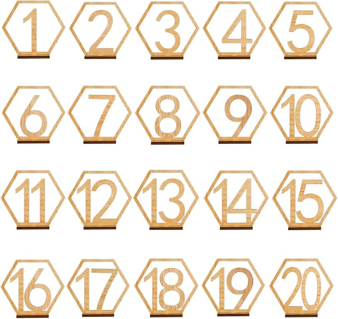 Wooden Table Numbers, Hexagon Shape 1-20 Wedding Table Numbers by BravOne