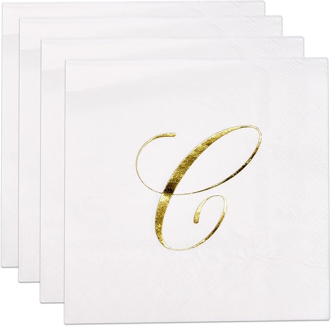Gift Boutique 100 Gold Monogram Cocktail Napkins Letter C Disposable Paper Pack - Image 2