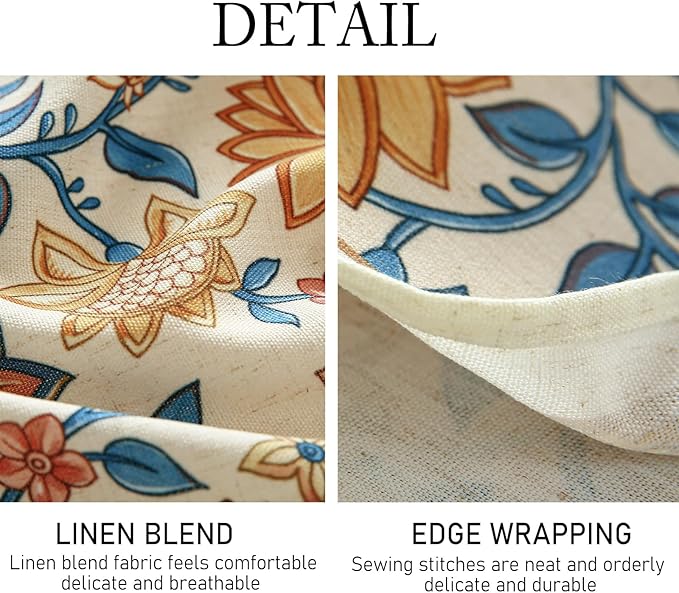 ISAENNE Designer Bohemian Floral Small Round Tablecloth, Linen Colorful Table - Image 5