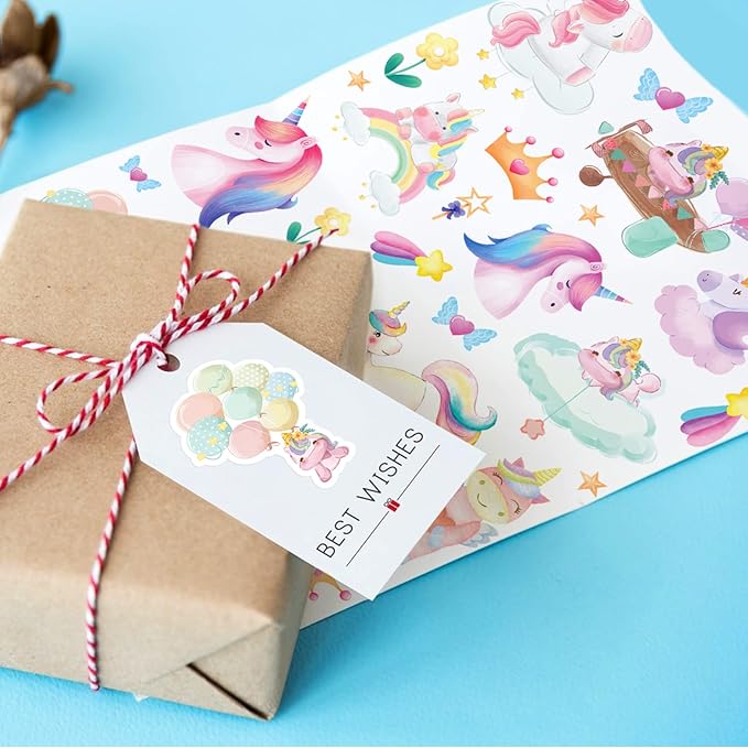 Cute Pink Unicorn Adhesive Stickers Rainbow Magical Star Unicorn Stickers 715 - Image 2