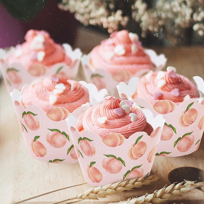 Whaline 36Pcs Peach Cupcake Wrappers Watercolor Pink Peach Cupcake Liners - Image 3