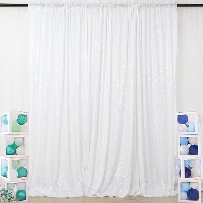 ShinyBeauty 10x10FT White Sequin Photo Backdrop by ShinyBeauty