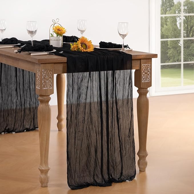 Black Halloween Table Runner Black Cheesecloth Table Runner 120 Inches Boho - Image 2