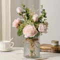 YJ Fake Flowers with Vase, Artificial Flowers Silk Roses Flower Bouquet in Vase by Unknown