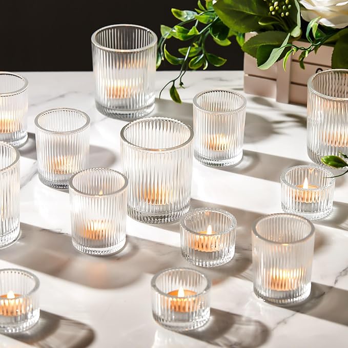 Mumufy 48 Pcs Assorted Votive Candle Holders Ribbed Glass Tealight Candle by Mumufy
