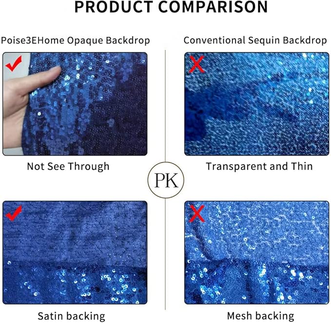 Poise3EHome 6Ft x 8Ft Navy Blue Sequin Backdrop Curtain, Glitter Thick Satin - Image 7