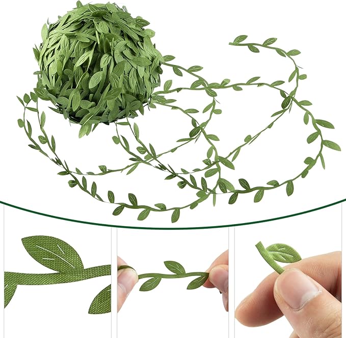 IHKFILAN 262.5 Ft Leaf Ribbon, Olive Green Leaves Leaf Trim Ribbon, Artificial - Image 3